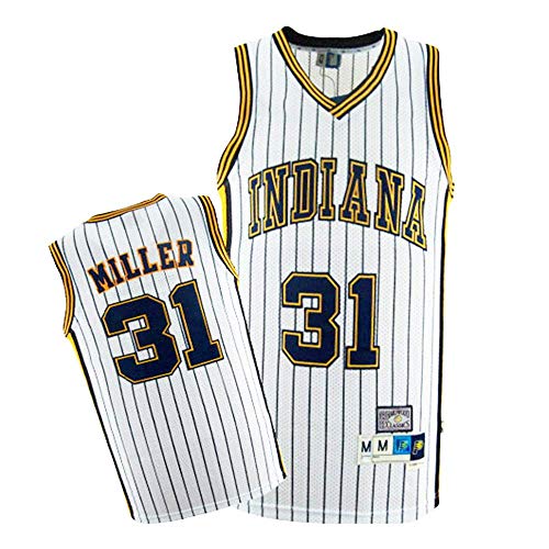 CCKWX Maglie Basket Uomo-Indiana Pacers # 31 Reggie Miller Jersey, Tessuto Traspirante Fresco Swingman Unisex T-Shirt Classica Senza Maniche,Bianca,M:175cm/65~75kg