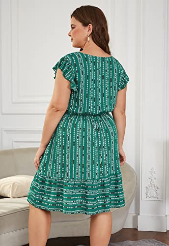 Image of Keluummi Plus Size Midi Dress for Curvy Women Wedding Guest Summer Floral Empire Waist Short Sleeve with Pockets