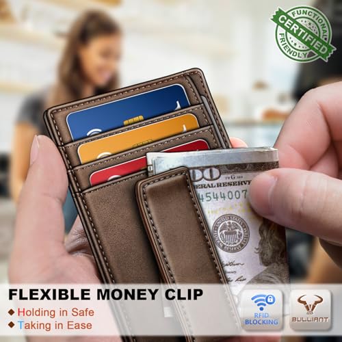 BULLIANT Men Wallet,Slim Leather Wallet Money Clip Card Hodler For Men Gift 8 Cards RFID Blocking
