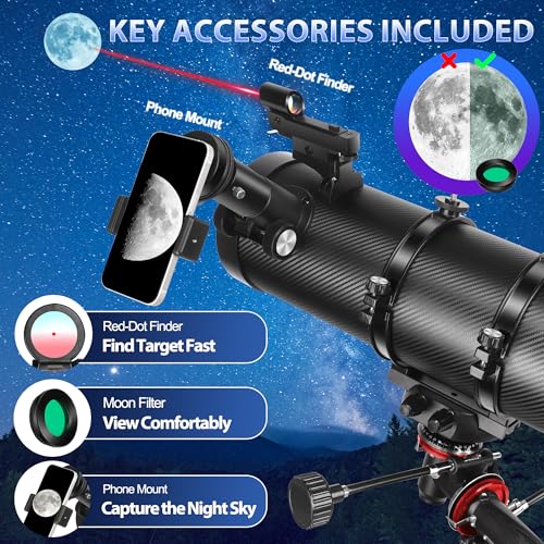 Image of Telescope, 150EQ Telescope for Adults Astronomy, Professional Newtonian Reflector Telescopes with Portable Carry Case, Manual German Equatorial Mount, Phone Adapter