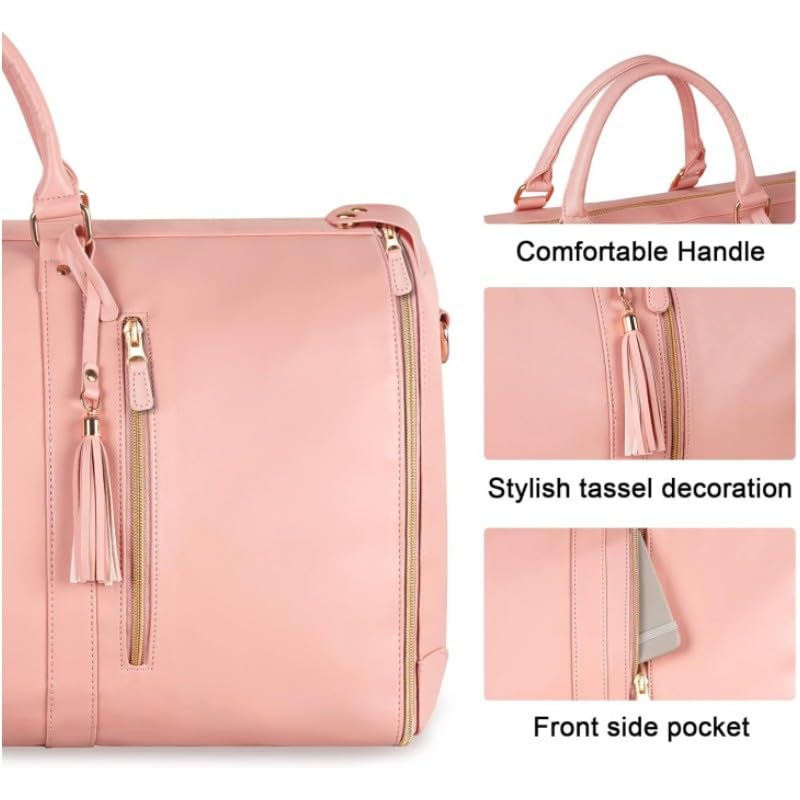 Trendfetchus Foldable Travel Bag 2.0 with Wheels, Large Capacity Foldable Garment with Toiletry Pocket and Shoes Compartment & Detachable Shoulder Strap (Pink, With Wheels)4