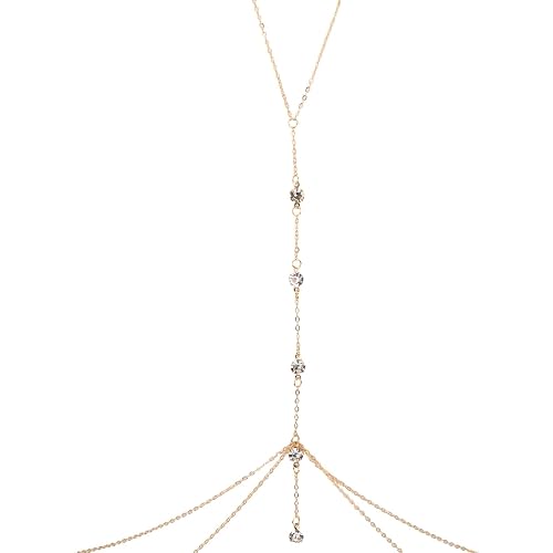 Body Chain Jewelry for Women Rhinestone Waist Chain Adjustable Layered Body Jewelry Elegant Bikini Summer Beach Crystal Belly Chains, Gold