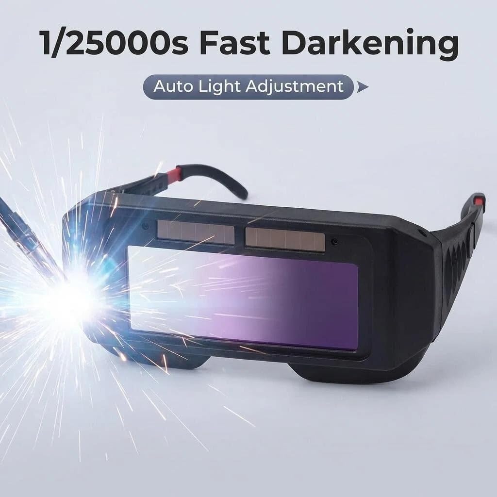 VitalDefend Welding Glasses Auto Darkening: 2-Sensor Large View Safety Goggles for TIG MIG Plasma Cut Weld and Metal Grinding for Men