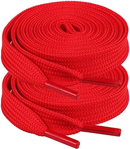Booyckiy [2 Pairs Flat Shoelaces for Sneakers, 2/5" Wide Shoe Laces Red 48 inch(122cm)