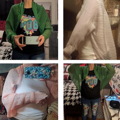 Xunger Women's Crinkled Sunproof Shawl with Ruffled Sleeves Pure Color Lightweight Scarf Long Multi-Way Driving Wrap Shawl3