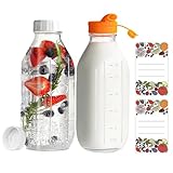 Large ouverture et design ergonomique : les bouteilles de lait avec couvercle disposent d'une ouverture de 5,27 cm, idéales pour les glaçons, les tranches de fruits ou le nettoyage rapide. Les bouteilles en verre compactes de 1 l s'adaptent à toutes les portes de réfrigérateur et offrent néanmoins une capacité de 1 litre. En tant que bouteilles de jus, elles convainquent par leur manipulation ergonomique. L'échelle de mesure clairement lisible facilite le dosage des boissons et les bouteilles de lait avec couvercle sont parfaites pour le bureau, la salle de sport ou les déplacements. Les bouteilles en verre solides de 1 l offrent un confort optimal au quotidien