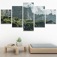 SIGNWIN 5 Panel Canvas Wall Art Mountain Waterfalls for Home Decorations Ready to Hang - 60