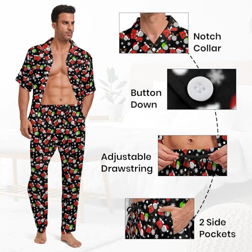 Mens 2 Piece Pjs Short Sleeve Sets Loungewear with Long Pants Button Down Pajamas Set Short Sleeve Soft Sleepwear Pjs4
