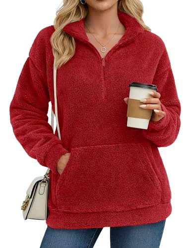 YUCOLEN Fleece Pullover Women Long Sleeve Fuzzy Half Zip Sweatshirt