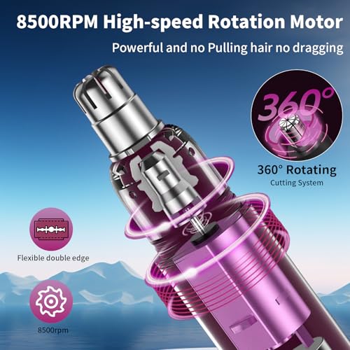 Mendaping 2025 Rechargeable Nose and Ear Hair Trimmer with LED Dispaly for Women Men,4 in 1 Painless Eyebrow & Facial Hair Trimmer with Powerful Motor,Ladies Wet & Dry Electric Razor (White)