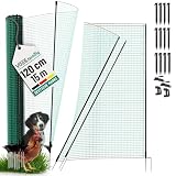 VOSS.farming Begrenzungszaun Classic ohne Strom 15m, Begrenzungszaun mit Tür, 120cm, 9 Pfähle, 1 Spitze, grün, Kleintiernetz, mobiler Zaun, Gartenzaun