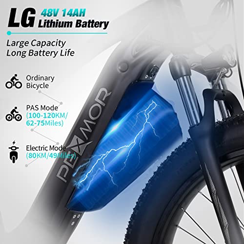 Pexmor Electric Bike For Adults, 750W Ebike Electric Bicycle For Adults 48V 14Ah Removable Lg Battery, 32 Mph 26" Fat Tire Snow Beach Mountain E Bike, Suspension Fork,7 Speed Gear,Ul Certified #TOP1