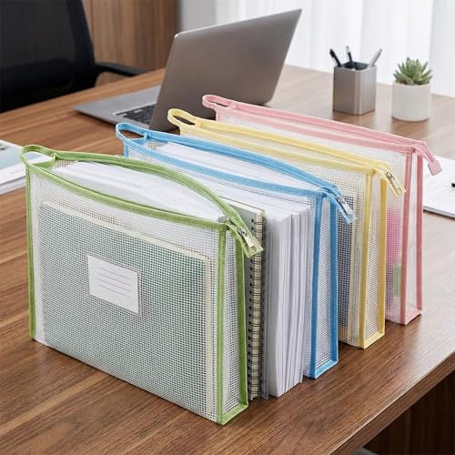 BXUUXA 4 Stück Dokumententasche A4 mit Reißverschluss Wasserdichte Dokumentenmappe aus PVC+EVA Umschlag Mappe in 4 Farben großes Fassungsvermögen Brieftasche für Zuhause Schule Büro(34x24x6,5 cm)