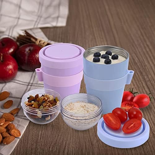 Wheelive Insulated Yogurt Container with Lid, Leak Proof Stainless Steel Parfait Cups with Lids and Reusable Plastic Spoon, 17oz Yogurt Cup with Fruit Container On the Go, Dishwasher Freezer Safe