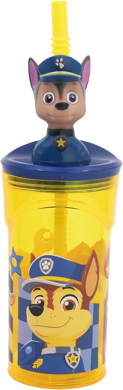 Paw Patrol 3D Kids Tumbler with Straw – 360ml BPA-Free Plastic Cup – Reusable Cartoon Chase Drink Bottle for Boys & Girls – Ideal for School, Birthday Gifts, or Day Trips