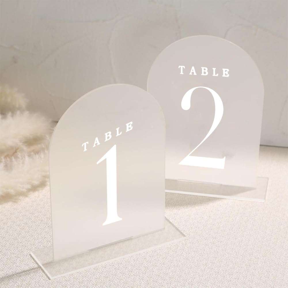 Mioyoow Wedding Table Numbers ,Frosted Acrylic Table Number 1-10 With Acrylic Stand Table Signs For Reception, Decoration, Party, Anniversary, Event ﻿