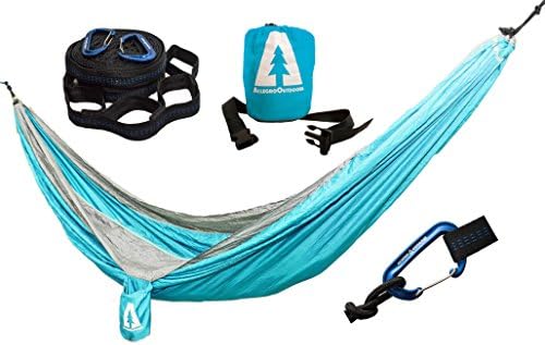 Allegro Outdoors Ripstop Double Camping Hammock and Tabono Tree Strap Bundle (LT BLUE / LT GRAY)