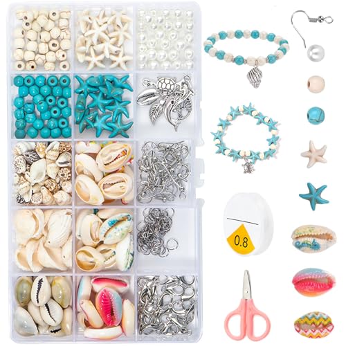 DUOHERESHUI Muschel Perlen Set, Armbänder Selber Machen Set, Schmuck Selber Machen Set, Perlen Set, Mit 0,8 Mm Elastische Schnur, Für Diy-Armbänder, Halsketten, Schmuckherstellungs-Set