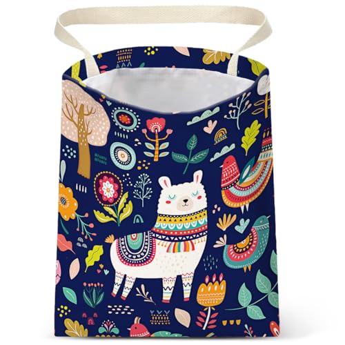 Image of Car Trash Bag Hanging No Snap Small Garbage Bag for Car Back Seat Cute Printed One-handed Strap Trash Bags Car Accessories-Navy Alpaca Car Trash Bags
