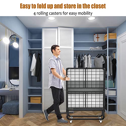 Karcog Folding Bed With Mattress And Headboard, Cot Size Rollaway Bed For Adults, Extra Guest Bed With Memory Foam Mattress And Metal Frame, 78” X 30" #TOP4