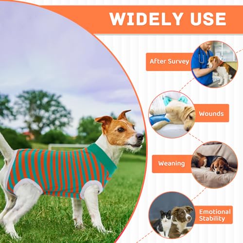 Image of BRKURLEG Small Dog Recovery Suit After Surgery, Abdominal Wound Protection, Back Zipper Spay Recovery Suit for Dogs & Cats, Soft Anti-Licking Puppy Onesie, Cone Alternative, Orange Green Stripes XXL