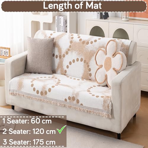 Image of HOKIPO Serene Abode Sofa Cover 2 Seater, 180x120 cm, Latte Dotted Wave