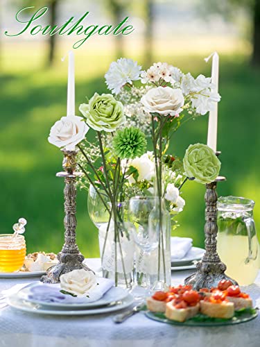Southgate Artificial Flowers Combo Box For Diy Wedding Bridal Bouquet 38 Pcs Fake Roses Foam Silk Flowers Centerpieces Arrangements For Party Home Wedding Decoration White Green #TOP4