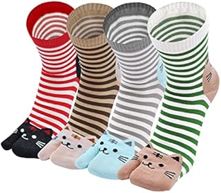 PUTUO Flip Flop Tabi Socks: Women Split Toe Socks Cotton Japanese Geta Socks Ladies Novelty Two Toe Socks with Funny Pattern, Size 4-9, 4 pairs