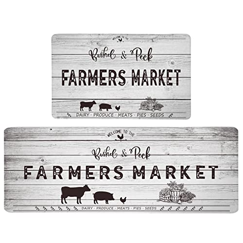 Farmhouse Anti-Fatigue Kitchen Rugs 2 Pieces Cow Rustic Farm Decor Kitchen Mats Pvc Leather Comfort Standing Kitchen Rug And Mats Set For Floor Kitchen Sink Office Laundry, 17.3X28+17.3X47 Grey #TOP21