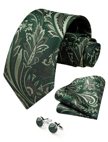 Image of HISDERN Ties for Men Paisley Tie and Pocket Square Cufflinks Set Formal Classic Floral Necktie Handkerchief Wedding Party