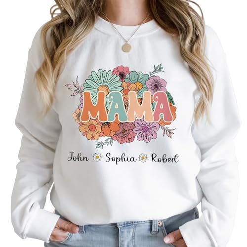 Custom Mama Floral Sweatshirt Custom Gift for Mama Mom Outfit Personalized Sweatshirt