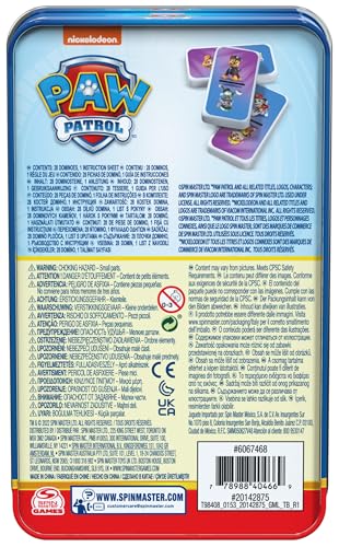 Paw Patrol - Pat Patrouille - Boîte Métal Dominos - Jeu de Société - 28 Dominos Héros Chiots - Jeu d'Équilibre Patience Raisonnement - Pat Patrouille Jouet - Jouet Enfant 4 Ans et +