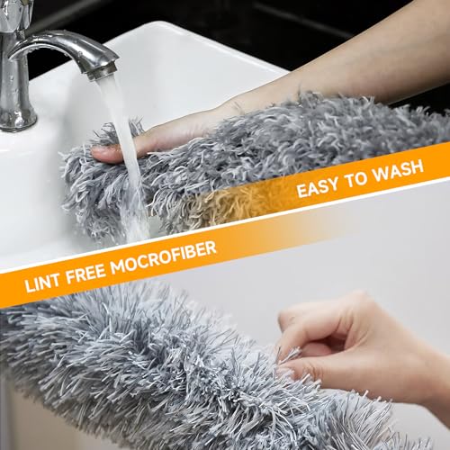 Image of SANLIKE Microfiber Feather Duster Ceiling Fan Cleaner Duster with 98 inches Extra Long Pole Duster for High Ceiling Cleaning Wall Furniture Window
