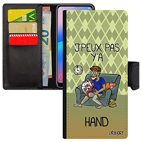 Coque Redmi Note 9s j'peux pas y'a handball rabat rigide avec fentes cartes