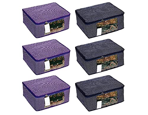 Image of Cover Clothe|Saree|Cotton Saree Cover Closet Orgnizer /Saree Bags for Wardrobe Orgnizer Clothe Covers |Saree Bag | Saree (Pack of 6, Blue + Purple)
