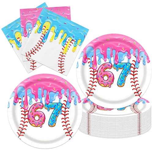 40pcs Ice Cream Drip Baseball Party Decorations 67 meme Themed Plates and Napkins for Six Seven Happy-Birthday Decor Supplies