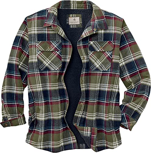 Legendary Whitetails Men's Standard Deer Camp Fleece Lined Flannel Shirt Jacket, Nightshade Plaid Berber, Medium