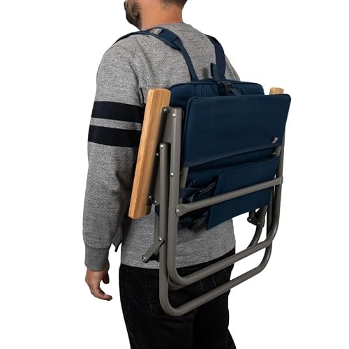 Picnic TIME Descanso Padded Beach Chair, Low Camping Chair with Removable Washable Cover, Backpack Beach Chair, (Navy Blue)