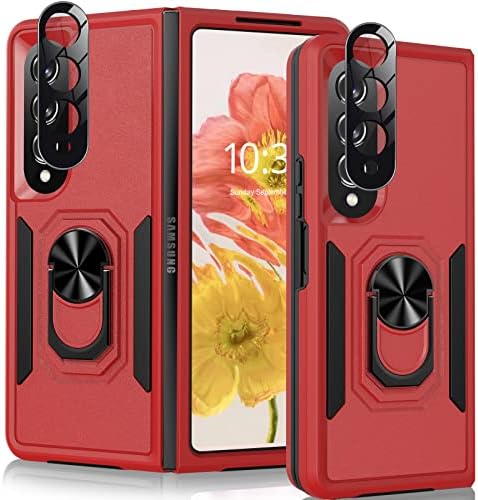 Oterkin for Z Fold 4 Case,Samsung Galaxy Z Fold 4 Case with[360˚ Ring Kickstand][2 x 9H Camera Lens Protector],Anti-Scratch Shockproof Protective Phone Case for Samsung Fold 4 5G Black