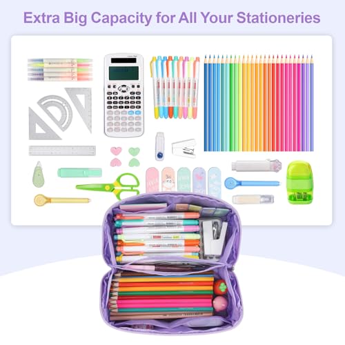 Image of Large Pencil Case for Girls, Aesthetic Pencil Pouch for School, Wide Opening Organizer Box with Handle, Fits 50 Pens & Markers (Glitter Purple Mermaid)