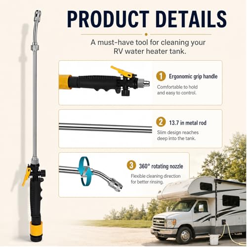 Image of RV Water Heater Anode Rod & RV Water Heater Tank Rinser - 4.5 inch L x 1 /2 inchNPT Thread Magnesium Rod and Water Heater Flush Wand, Replacement Part compatible with Atwood Water Heater 11553