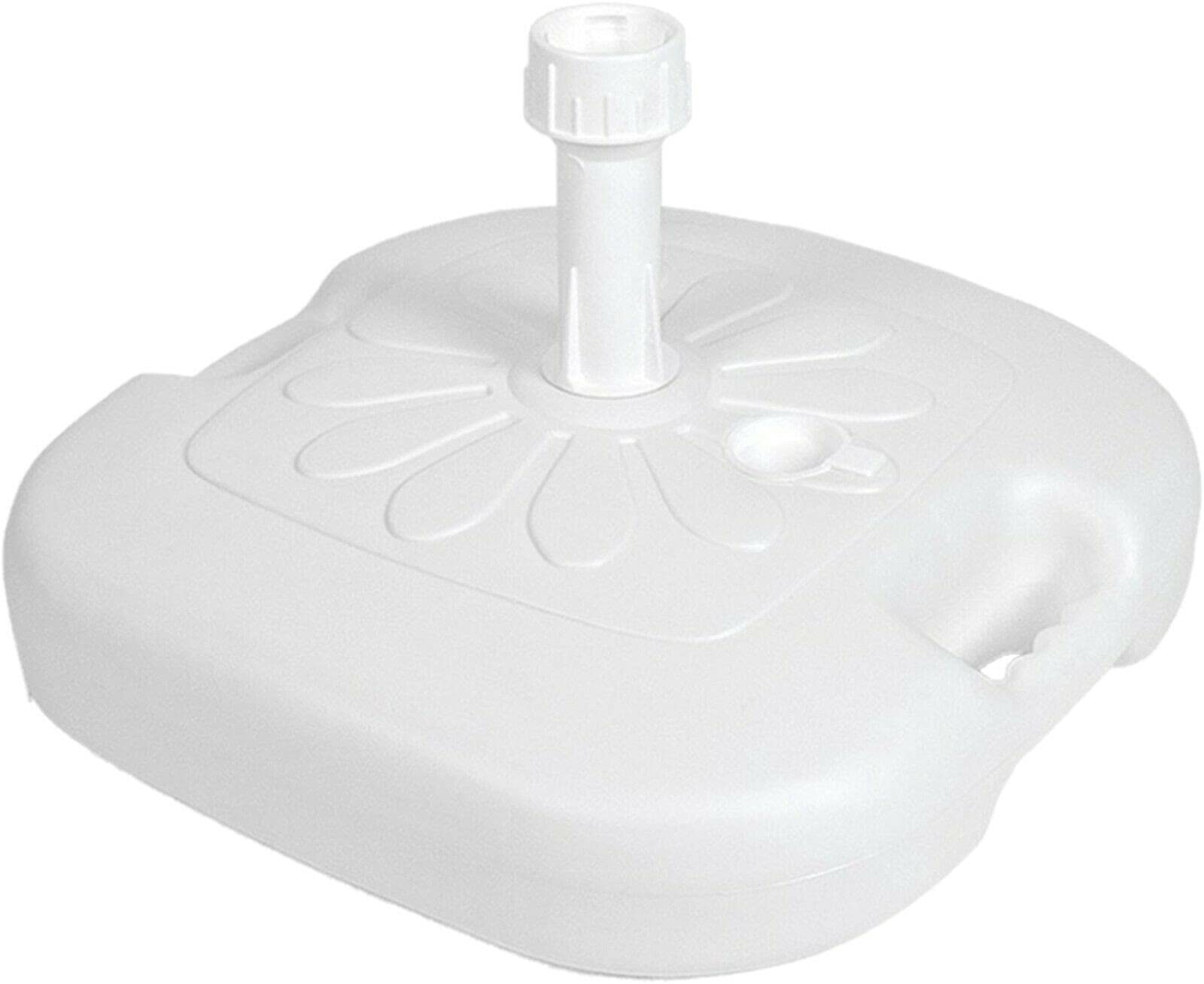 IPAE 44cm Square White Plastic Parasol Base | 16kg Sand/Water Fillable Outdoor Umbrella Stand for 21-32mm Pole | Base Weights for Rotary Washing Line | Garden Parasol Accessories for Patio Furniture