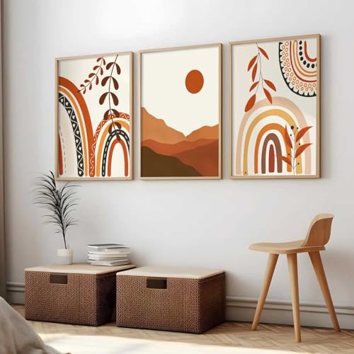 Image of kotart Home Decor Boho Painting Decorative Wall Art poster With Frame For Living Room Bed Room Hotel Wall Decor Digital Reprint Set of 3 (19X25 inch)