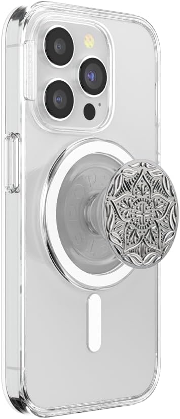 PopSockets Phone Grip for MagSafe, Magnetic Holder, Phone Stand, Silver - Confetti Heart Silver Sizzle
