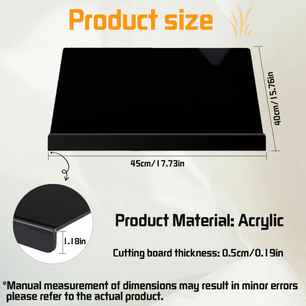 Clear Acrylic Cutting Board with Lip Non-Slip Acrylic Transparent Chopping Boards for Kitchen Counter Dishwasher Kitchens Accessories (45 * 40cm 5mm Black - Image 2