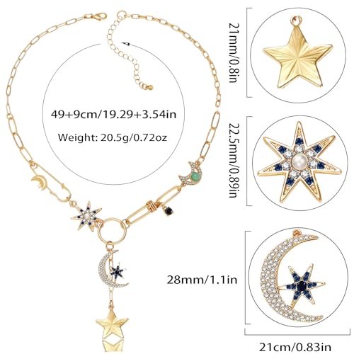 Boho Gold-Tone Moon & Star Charm Necklace - Trendy Star Jewelry & Gold-tone Charm Boho Necklace, Perfect Christmas Jewelry Gift For Women - 18K Gold Plated Heart Pendent & Hip Hop CharmNecklace3