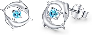 Dolphin Earrings 925 Sterling Silver Ocean Dolphin Earrings Nautical Dolphin Hoop Earrings Dolphin Narwhal Jewelry Gift for Women Girls Sensitive Ears