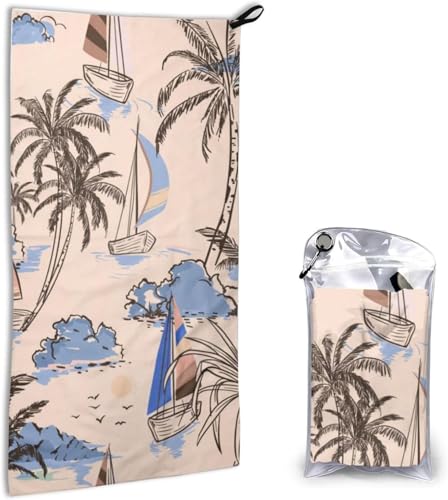レトロ美しいボート ヤシの木 吸水速乾ふわふわタオル 瞬間吸水ビッグフェイスタオル 抗菌耐久性男女兼用タオル