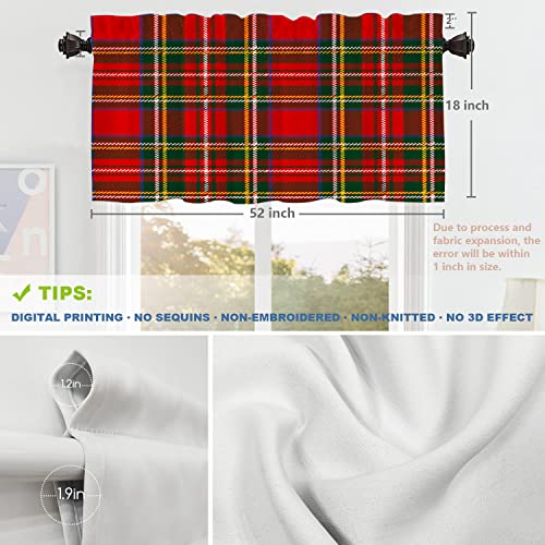 Shrahala Fashion Christmas Red Plaid Kitchen Valances Half Window Curtain, Red Christmas Tartan Green Plaid Heat Insulated Valance For Window Ink Printing Valances Curtains For Decor 52X18 Inch(2Pcs) #TOP4