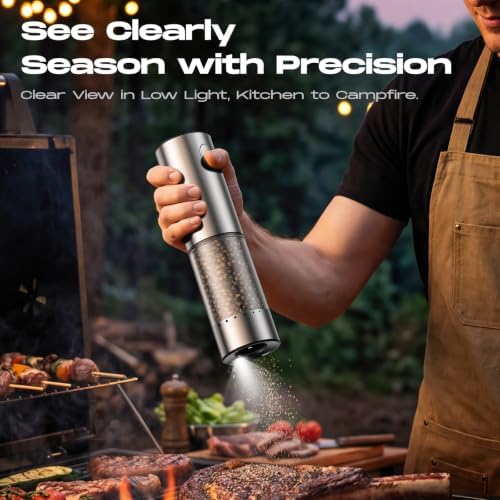 Electric Salt and Pepper Grinder Set, Rechargeable Automatic Salt and Pepper Shaker with 6 Adjustable Coarseness, Large-Capacity Pepper Mill Kitchen Appliances (Rechargeable-Stainless Steel) Detail